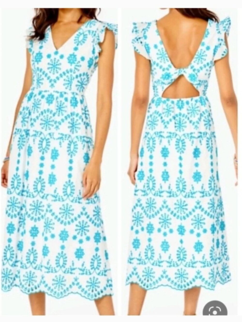 NWT Lilly Pulitzer Lillyanne Flutter Sleeve Eyelet Midi Dress Turquoise SZ 12